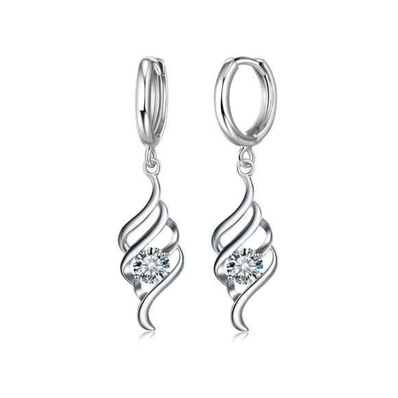 🌟 Hoop 925 Sterling Silver Necklace With Earrings Set Spiral - Picture 2 of 7